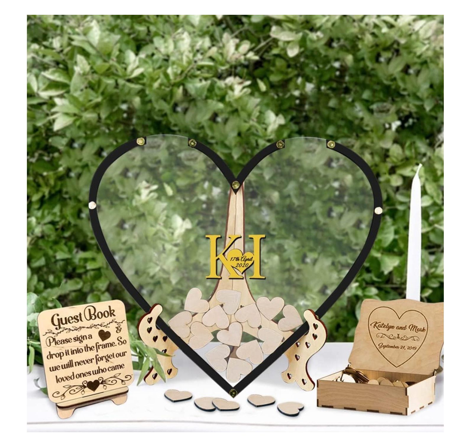 Yunhouse Wedding Guest Book, Heart Drop Guest Book, with Box and 100