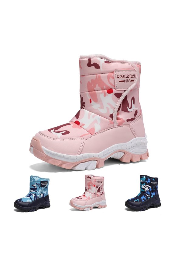 Boys Girls Snow Boots, Waterproof Outdoor Warm Cozy Anti-Slip Mid Calf Winter Shoes for Toddler/Little/Big Kid.