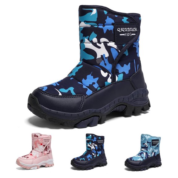Yunkctuk Boys Girls Snow Boots, Waterproof Outdoor Warm Cozy Anti-Slip Mid Calf Winter Shoes for Toddler/Little/Big Kid.