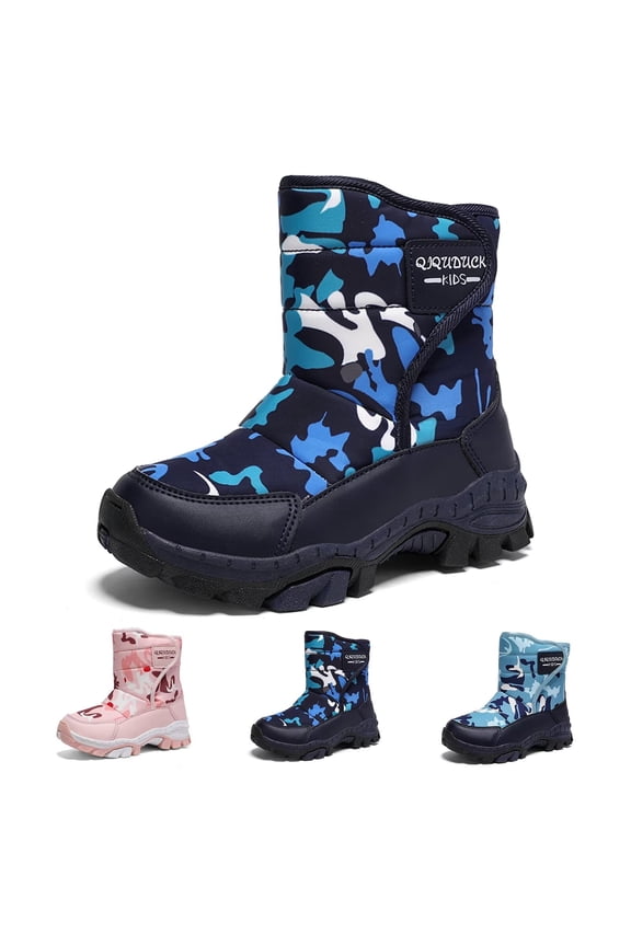Boys Girls Snow Boots, Waterproof Outdoor Warm Cozy Anti-Slip Mid Calf Winter Shoes for Toddler/Little/Big Kid.