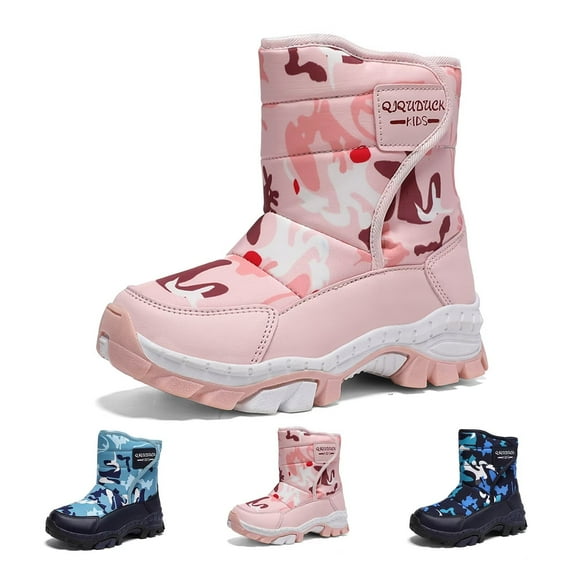 Yunkctuk Boys Girls Snow Boots, Waterproof Outdoor Warm Cozy Anti-Slip Mid Calf Winter Shoes for Toddler/Little/Big Kid.