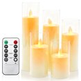 thumbnail image 1 of Yunkctuk Flameless Candles with Remote, Battery Operated Flickering Flameless Candles, LED Candles with Timer 2/4/6/8H,Ivory, with Realistic LED Candles Set of 5（Approx. D2×H4" 5" 6" 7" 8"）, 1 of 7