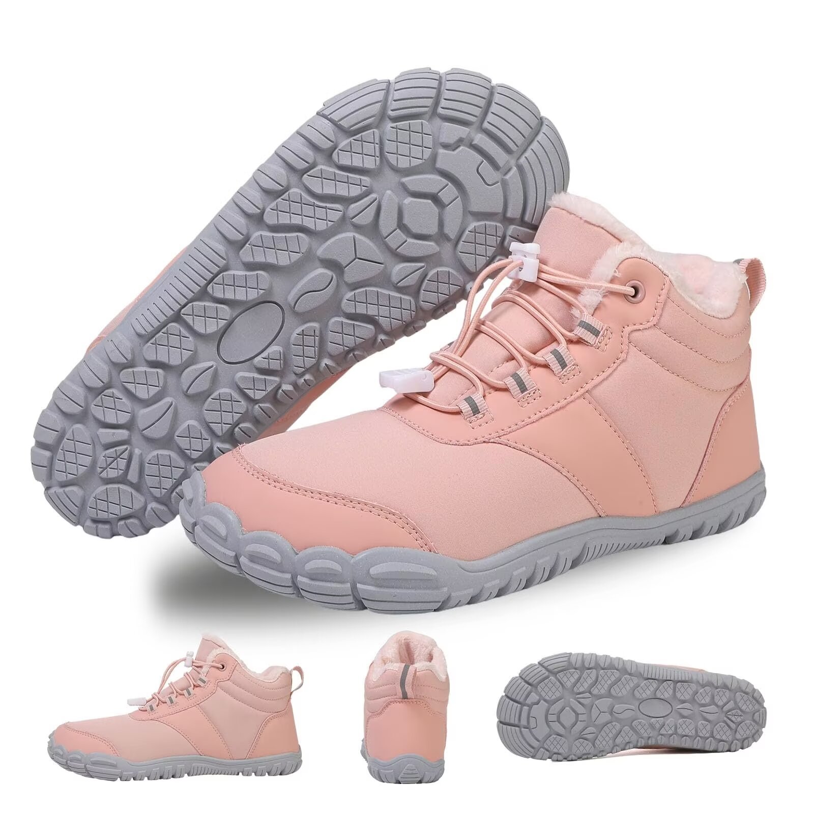 Yunkctuk Hiking Winter Footwear Barefoot Shoes Womens Mens,Snow Boots,Waterproof Wide Toe Box Barefoot Shoes,Warm Fur Lined Ankle Booties Hiking Trekking Trail Climbing Shoes Lace Up Anti-Slip Shoes