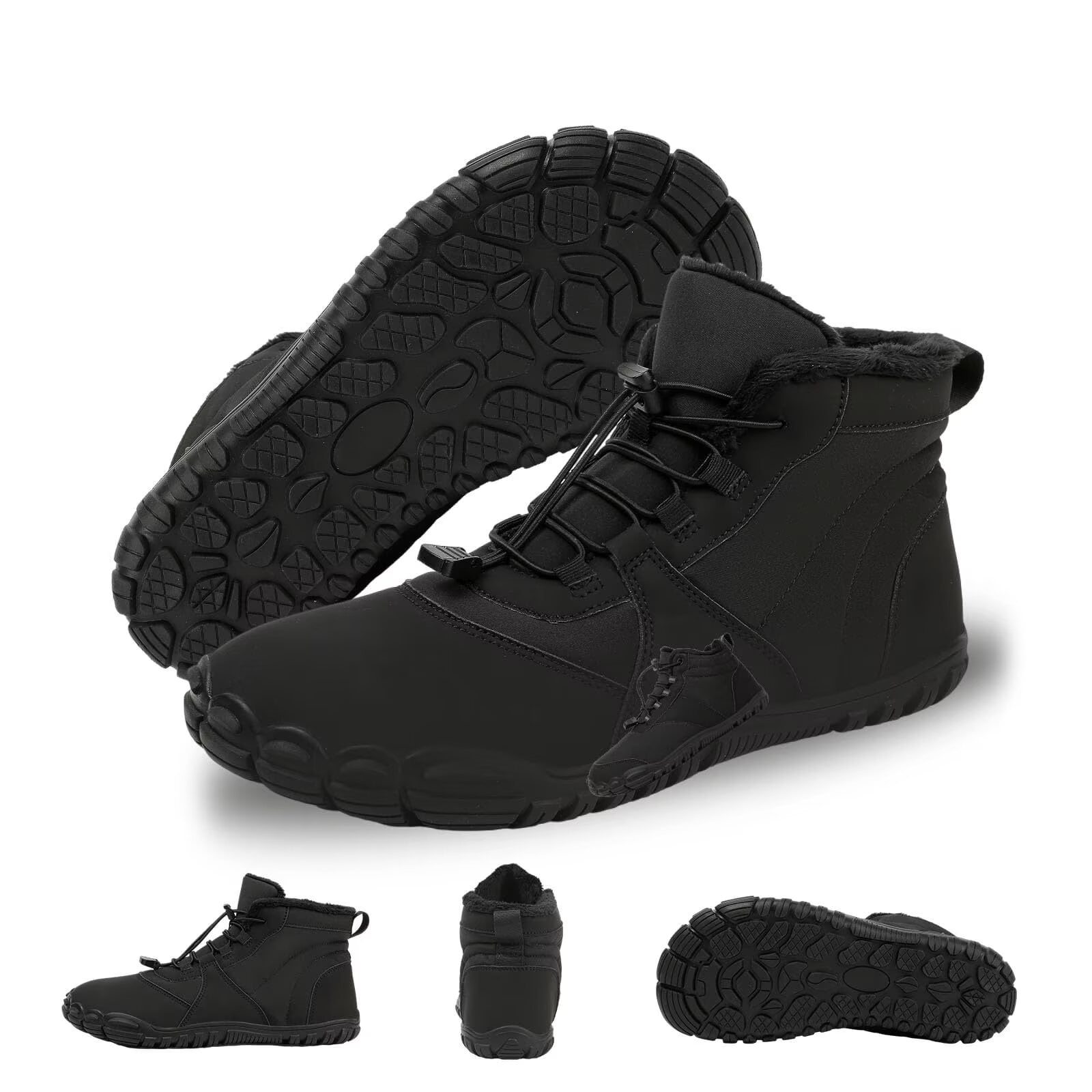 Yunkctuk Hiking Winter Footwear Barefoot Shoes Womens Mens,Snow Boots,Waterproof Wide Toe Box Barefoot Shoes,Warm Fur Lined Ankle Booties Hiking Trekking Trail Climbing Shoes Lace Up Anti-Slip Shoes