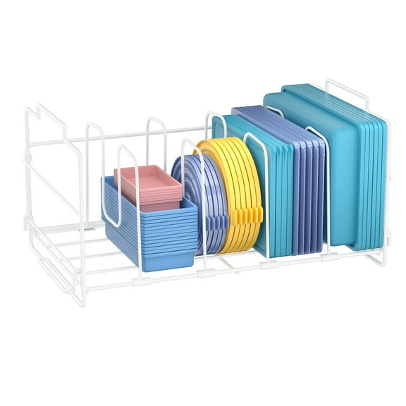 Yunkctuk Lid Storage Organizer,Large Capacity Adjustable 4 Dividers Detachable Lid Organizer Rack for Kitchen Cabinets,Drawers,Kitchen Plastic Lid Organizer For Pantry Shelves, Cupboard.