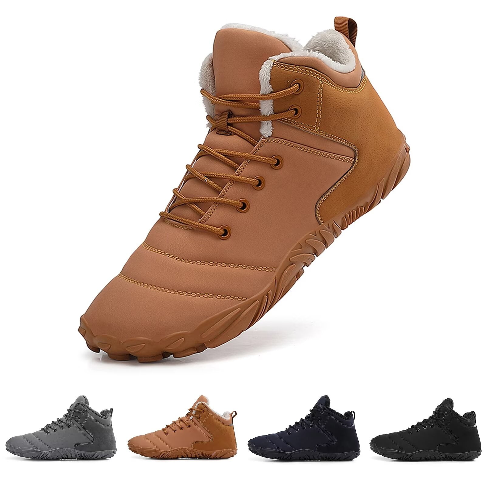 Yunkctuk Mens Womens Barefoot Shoes Winter, Men's Women's High-top Walking Shoes Snow Boots,Thickened Warm Fur Lined Non-slip Hiking Cotton Boots.