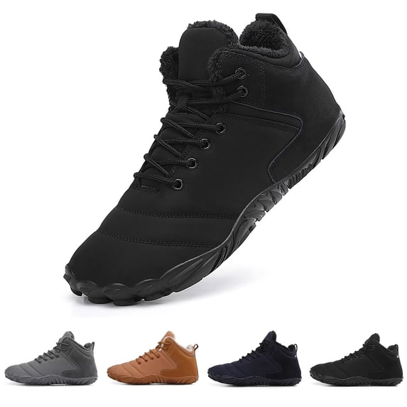 Yunkctuk Mens Womens Barefoot Shoes Winter, Men's Women's High-top Walking Shoes Snow Boots,Thickened Warm Fur Lined Non-slip Hiking Cotton Boots.