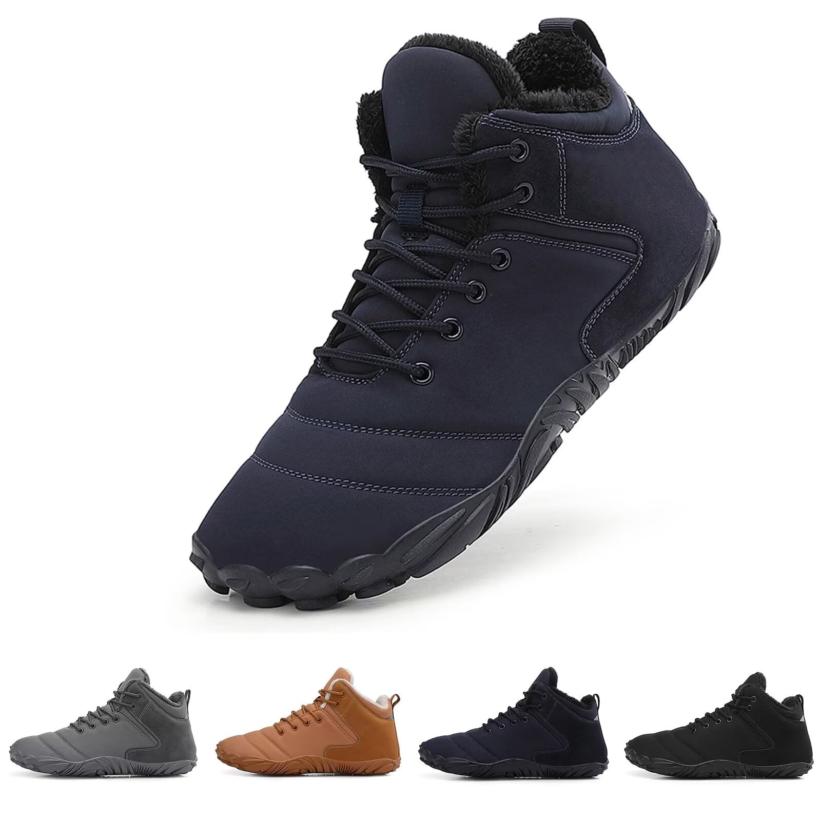 Yunkctuk Mens Womens Barefoot Shoes Winter, Men's Women's High-top Walking Shoes Snow Boots,Thickened Warm Fur Lined Non-slip Hiking Cotton Boots.