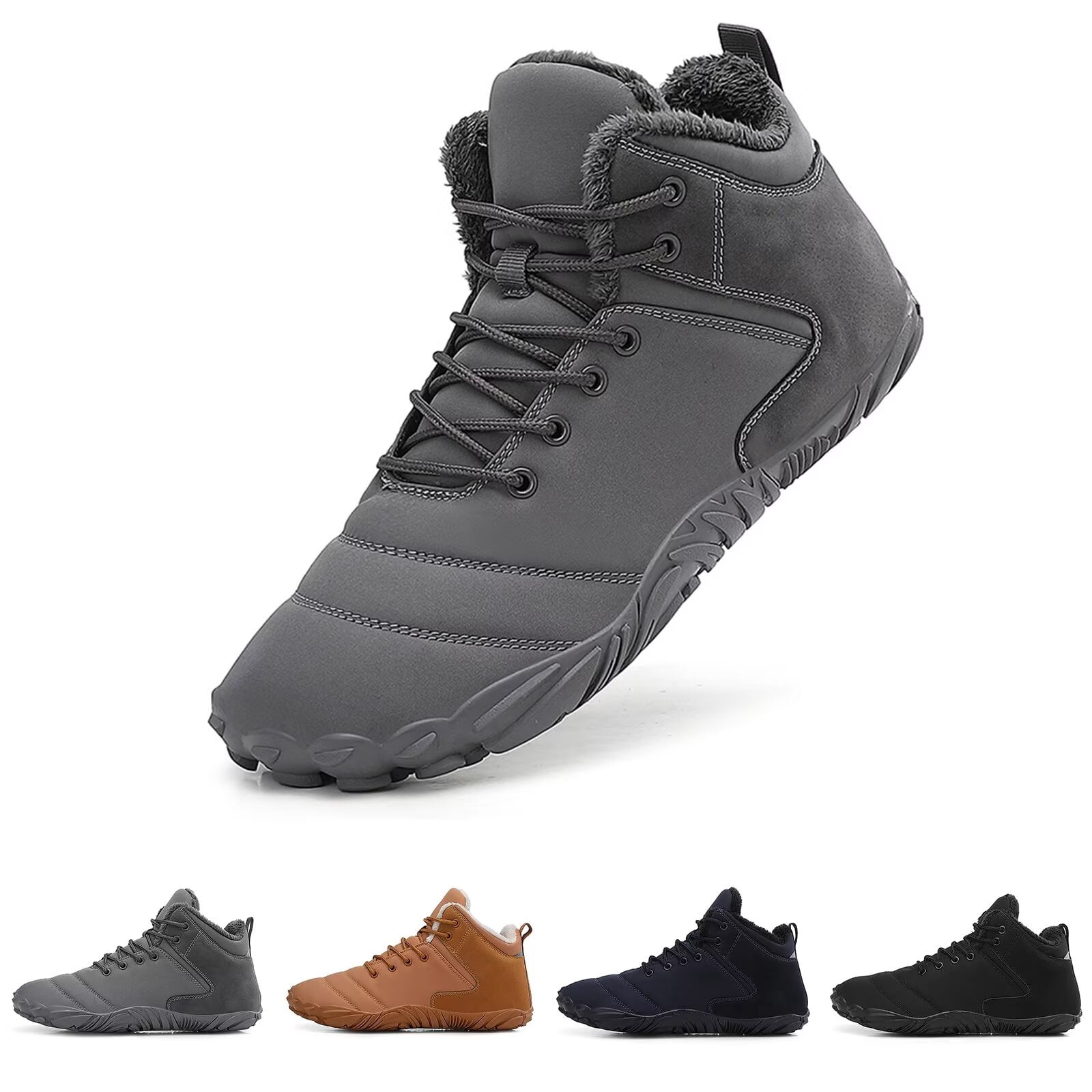 Yunkctuk Mens Womens Barefoot Shoes Winter, Men's Women's High-top Walking Shoes Snow Boots,Thickened Warm Fur Lined Non-slip Hiking Cotton Boots.