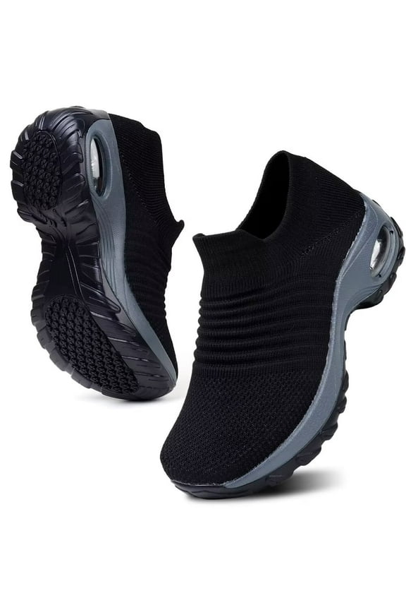 Women's Height Increasing Walking Shoes, Arch Support Non-slip Work Shoes, Lightweight Breathable Knitted Sneakers.