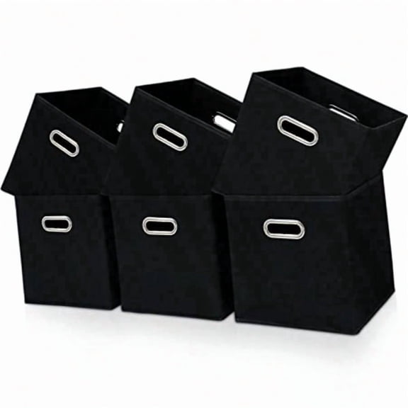 Yunkeeper Black Fabric Cubby Storage Bins13x13x13 Inches Cube Organizer Bin Foldable Storage Boxes with Dual Handles Fabric Organizer Box and collapsible Storage basket Set of 6 Black