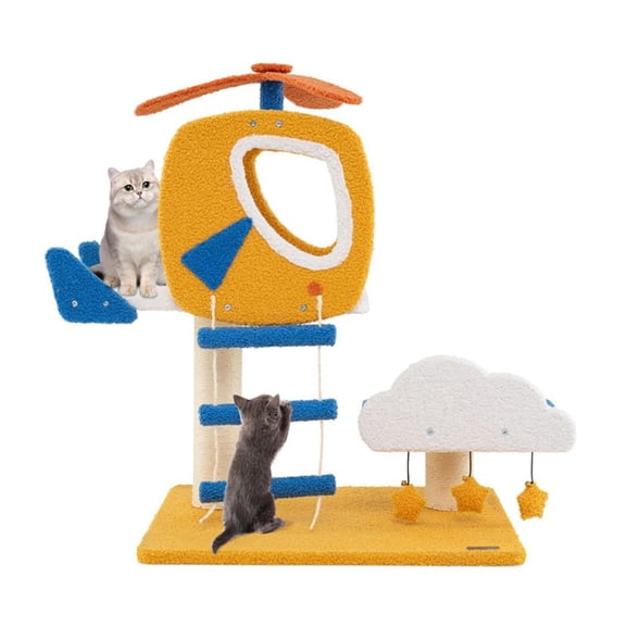 Yunken 1PC Indoor Small Aviation-themed Cat Tree Cat Tower with Helicopter Top Perch
