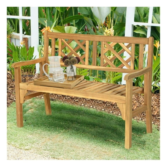 Yunken 1PC Patio Bench with Curved Backrest and Wide Armrests, Outdoor Garden Seat with Sturdy Construction for Porch, Yard, and Deck