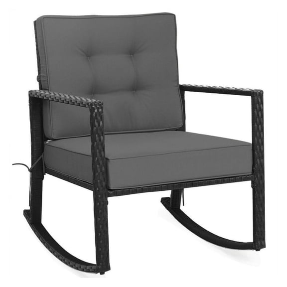 Yunken 1PC Patio Rattan Rocker Outdoor Glider Rocking Chair with Cushion, Comfortable Lawn Seat for Porch, Deck, and Garden Relaxation