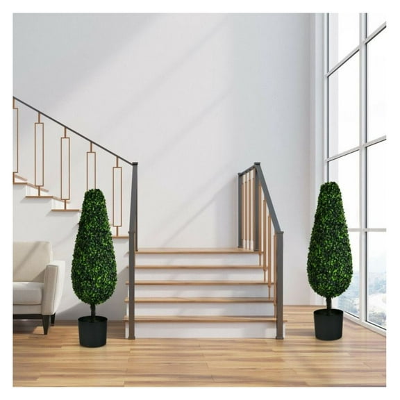 Yunken 2 Pack 3 Feet Artificial Tower UV Resistant Indoor Outdoor Topiary Tree, Realistic Cedar Spiral Potted Plants for Patio Garden Home Office Decor
