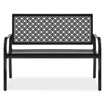 Yunken 2-Person Outdoor Metal Bench, 790lb Capacity Geometric Backrest for Garden, Patio, Porch - Black