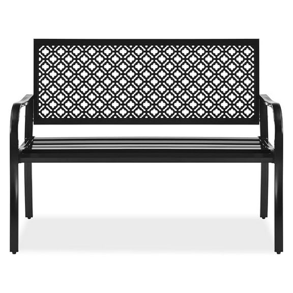Yunken 2-Person Outdoor Metal Bench, 790lb Capacity Geometric Backrest for Garden, Patio, Porch - Black