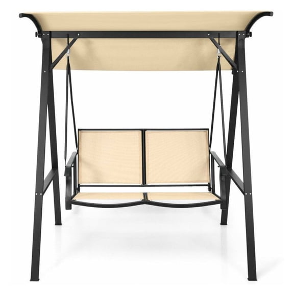 Yunken 2 Person Patio Swing with Weather Resistant Glider and Adjustable Canopy, Outdoor Steel Frame Bench for Porch, Garden, and Backyard