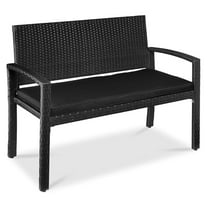 Yunken 2-Person Wicker Patio Bench with Seat Cushion, 700lb Capacity for Garden, Backyard - Black/Black