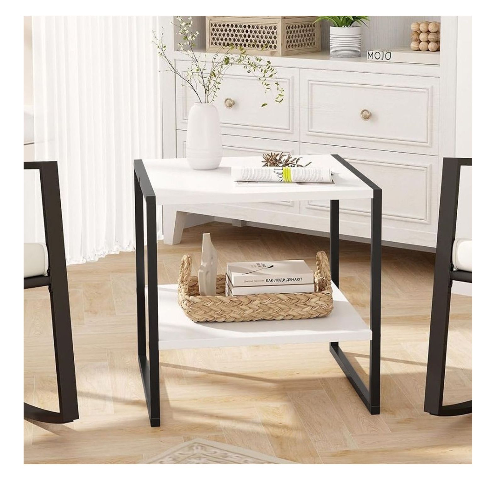 Yunken 2-Tier Square End Table with Storage Shelf & Reversible Tabletop ...