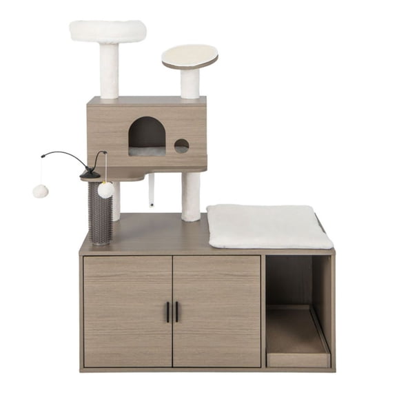 Yunken 2-in-1 Modern Cat Tower with Litter Box Enclosure for Indoor Cars