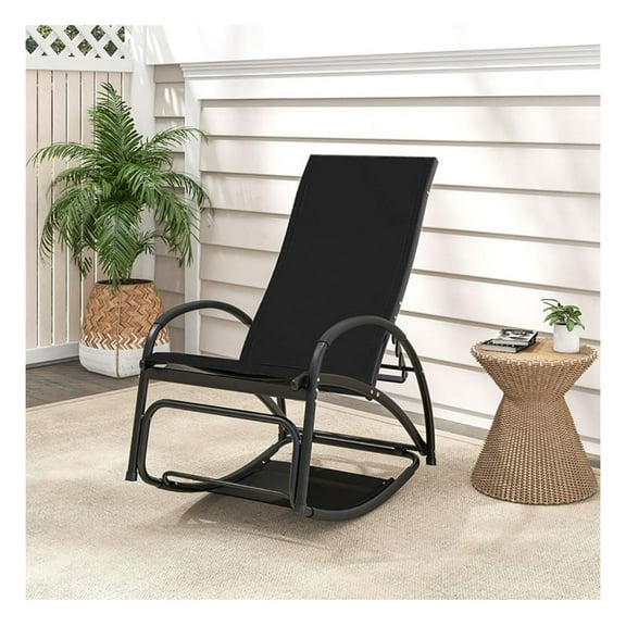 Yunken 2-in-1 Outdoor Rocking Chair with 4-Position Adjustable Backrest for Patio Porch Poolside, Convertible Rocker and Lounge Chair