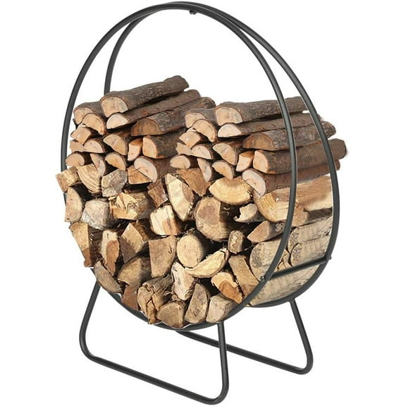 Yunken 24 Inch Firewood Rack Indoor/Outdoor Log Hoop, Steel Log Holder, Heavy Duty Wood Storage Rack Fireplace Pit Circle Design, Black