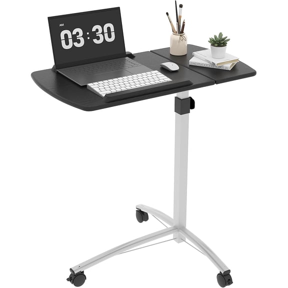 Yunken 25.2 Inch Rolling Adjustable Multifunctional Lifting Computer Desk, Tilting Desktop, Sit Stand Laptop Desk TV Tray for Bed Sofa Hospital Reading Eating, Black