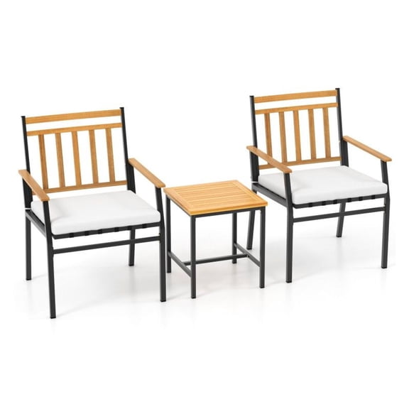 Yunken 3-Piece Acacia Wood Patio Conversation Set with Thick Cushions, Water-Resistant Furniture for Outdoor Garden and Backyard