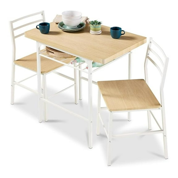 Yunken 3-Piece Modern Dining Set, Space Saving Dinette for Kitchen and Dining Room with Steel Frame and Built-in Storage Rack, Natural/White