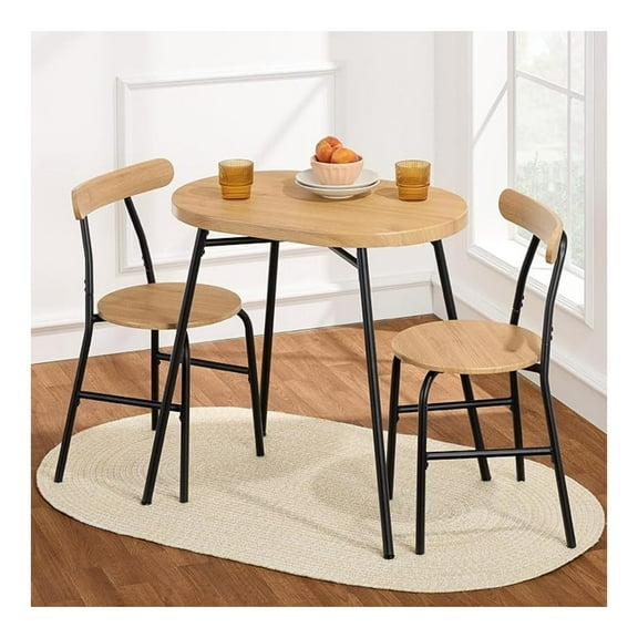 Yunken 3-Piece Modern Oval Dining Table Set for Small Spaces, Kitchen Dinette with 2 Chairs, Metal Frame and Curved Backrests, Natural/Black