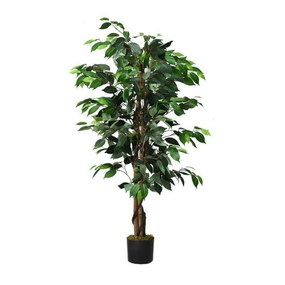 Yunken 4 Feet Indoor Outdoor Trunks Artificial Ficus Silk Tree, Realistic Potted Faux Plant for Home Office Garden Decor, Tall Houseplant with Nursery Pot
