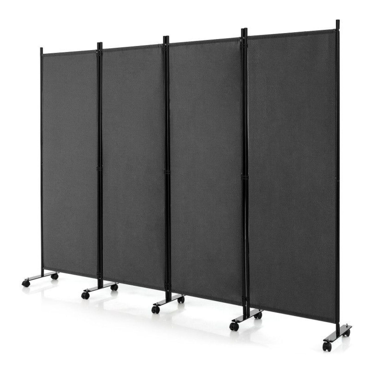 Yunken 4-Panel Room Divider with Locking Casters, 5.6 Ft Steel Frame Folding Screen for Bedroom & Office Use