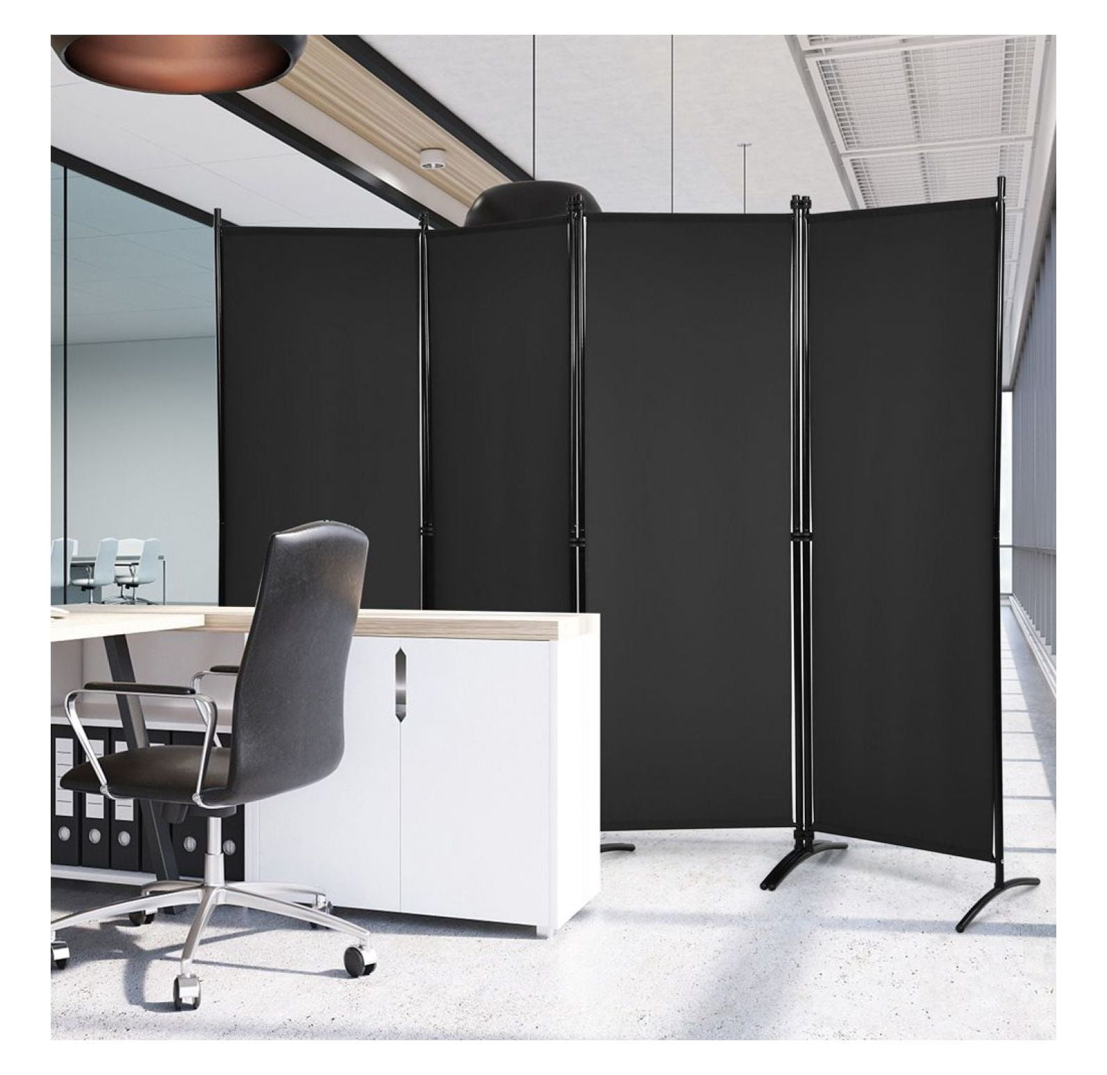 Yunken 4-Panel Steel Frame Room Divider, 5.6 Ft Tall Folding Privacy Screen for Bedroom, Office & Living Space