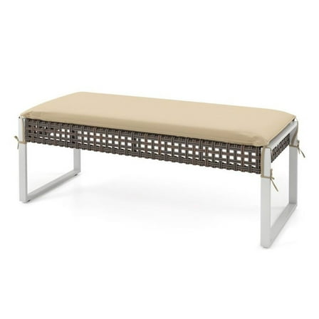 Yunken 43 Inch Patio Rectangle Ottoman with Metal Legs and Seat Cushion, Multi-Purpose as Footrest or Table, Lightweight for Indoor and Outdoor Use