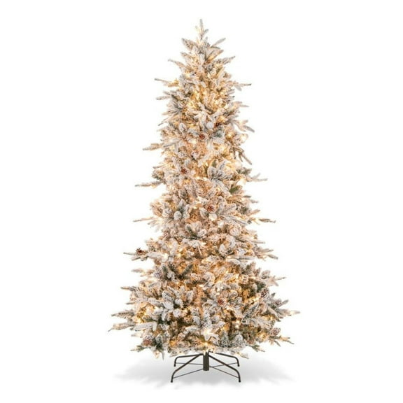 Yunken 6/7.5 Feet Pre-lit Artificial Christmas Tree with Warm White LED Lights for a Cozy and Festive Home Ambiance