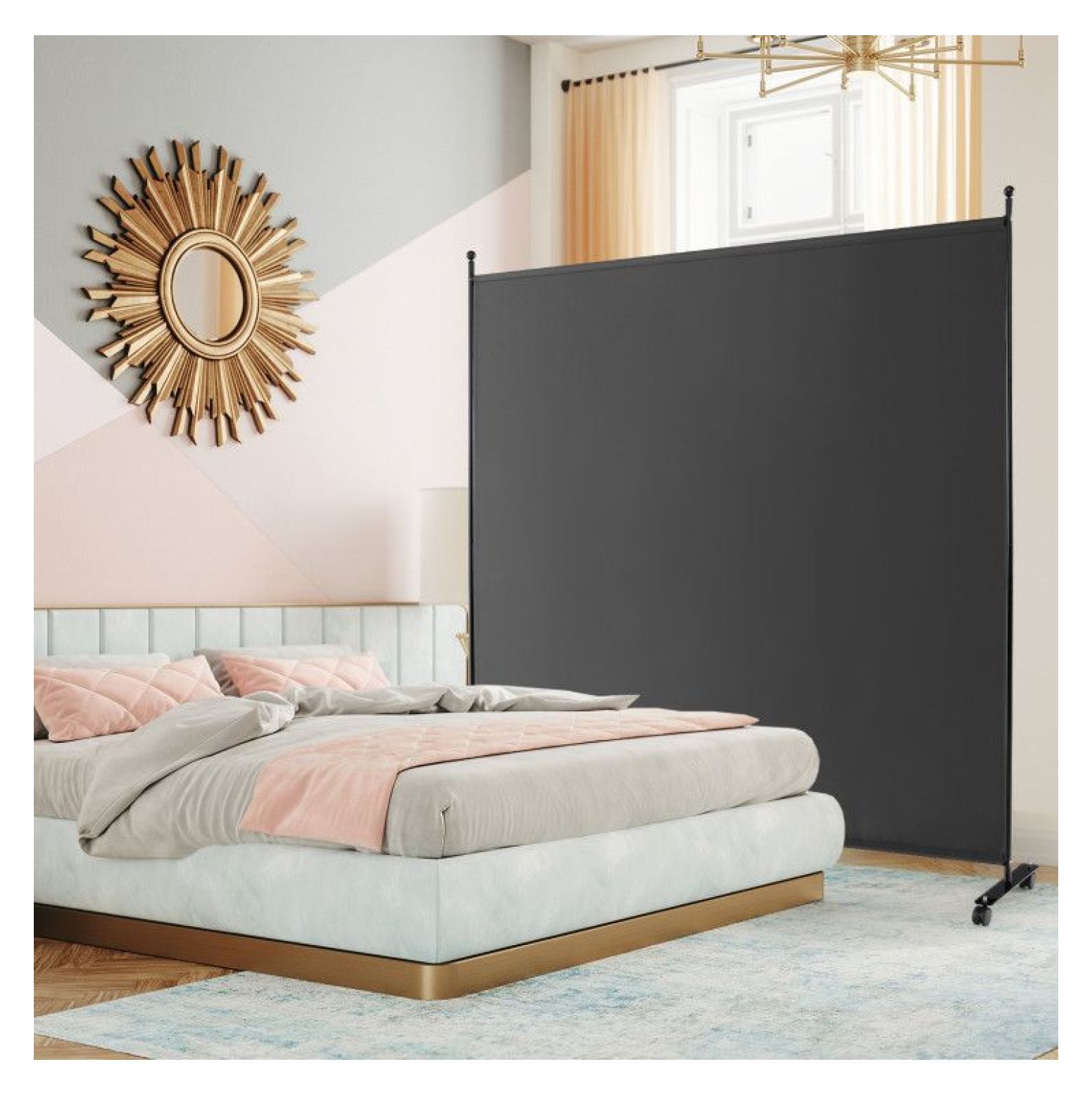 Yunken 6 Ft Single Panel Mobile Room Divider on Wheels, Freestanding Privacy Screen for Bedroom & Living Area
