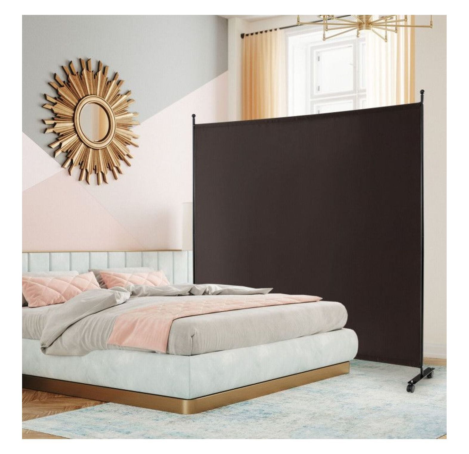 Yunken 6 Ft Single Panel Room Divider on Easy-Roll Casters, Freestanding Mobile Partition Screen for Any Room