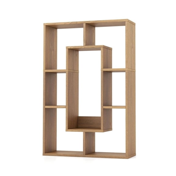 Yunken 7-Cube Geometric Bookshelf, Modern Decorative Open Bookcase, Asymmetric Freestanding Storage Shelf for Living Room, Home Office, Easy Setup