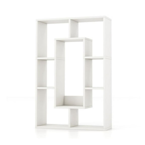 Yunken 7-Cube Geometric Bookshelf, Modern Decorative Open Bookcase for Living Room, Office, Asymmetric Freestanding Storage Shelf & Display Unit