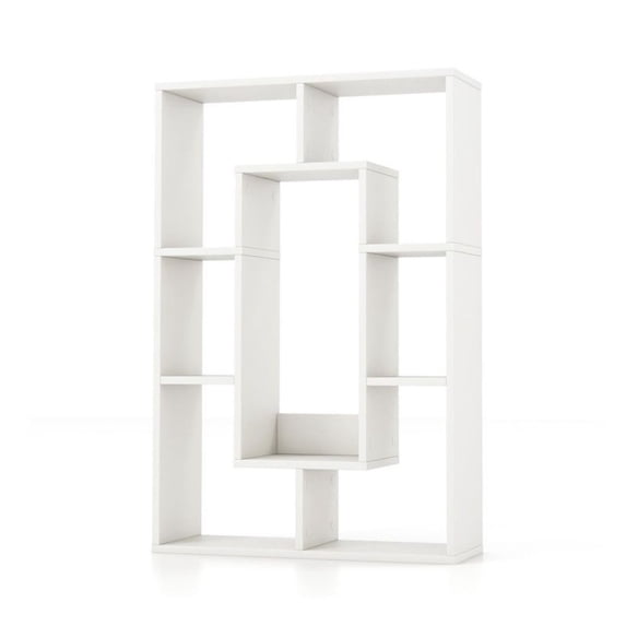 Yunken 7-Cube Geometric Bookshelf, Modern Decorative Open Bookcase for Living Room, Office, Asymmetric Freestanding Storage Shelf & Display Unit