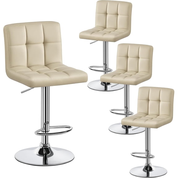 Yunken Bar Stools Set of 4, Adjustable PU Leather Swivel Barstools, Modern Counter Stools with Back and Footrest, Counter Height Barstools for Bar, Kitchen, Dining Room, Khaki