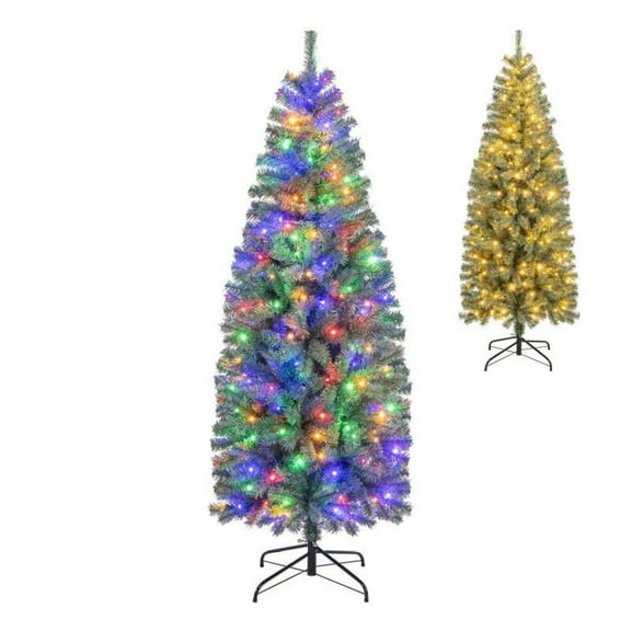 Yunken Blue Pre-Lit Slim Artificial Christmas Tree with 9 Selectable Lighting Modes for Modern Holiday Home Decor