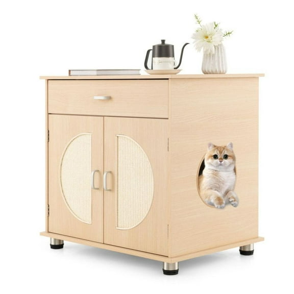 Yunken Cat Litter Box Enclosure with Sisal Scratching Doors and Storage