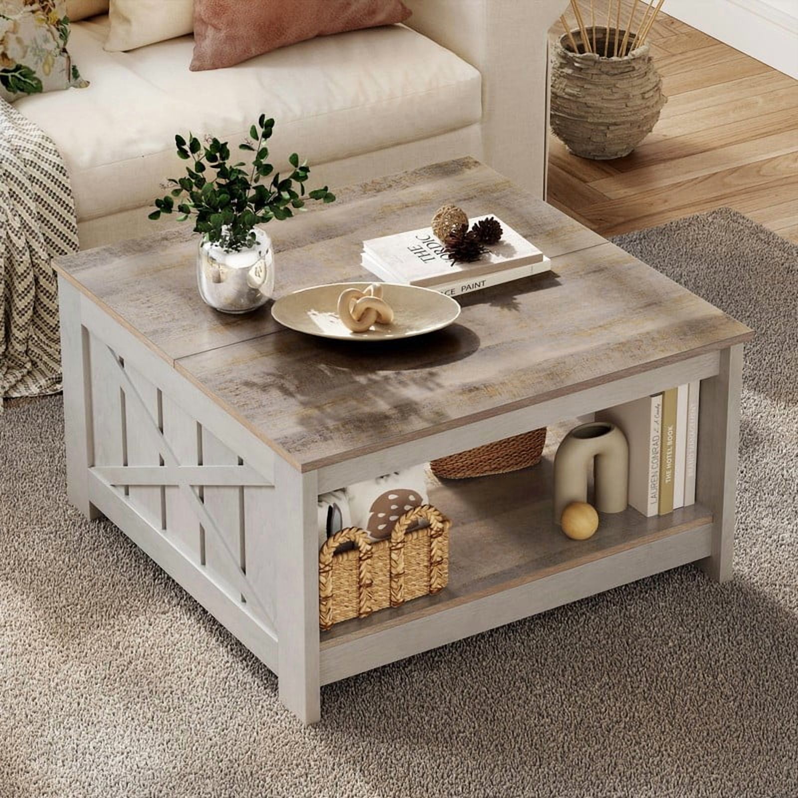 View of Yunken Coffee Tables for Living Room, Farmhouse Coffee Table with ...