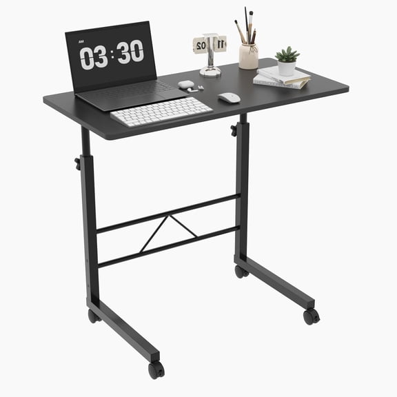 Yunken Computer Workstation, Standing Desk Adjustable Height, Small Computer Desk w/Rolling, Sit Stand Laptop Desk TV Tray Computer Workstation for Bed Sofa Hospital Reading Eating, 31.5", Black