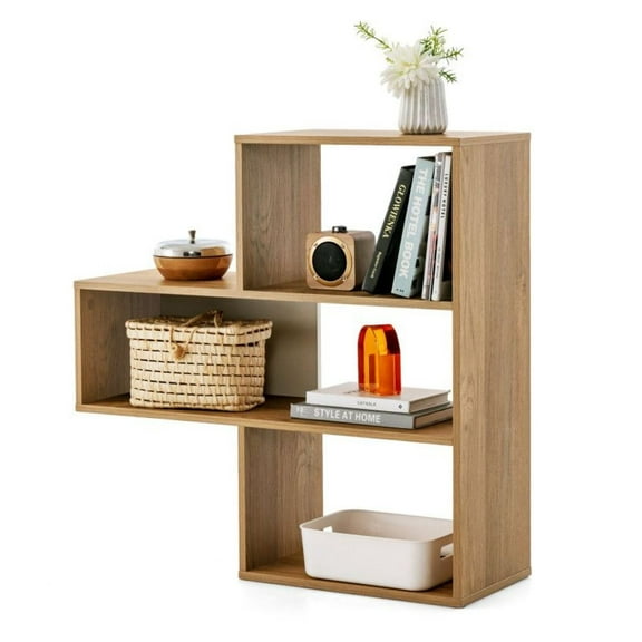 Yunken Convex Bookshelf, 3-Shelf Open Bookcase Room Organizer with Anti-Toppling Device, Space-Saving Storage for Living Room, Office, Modern Design