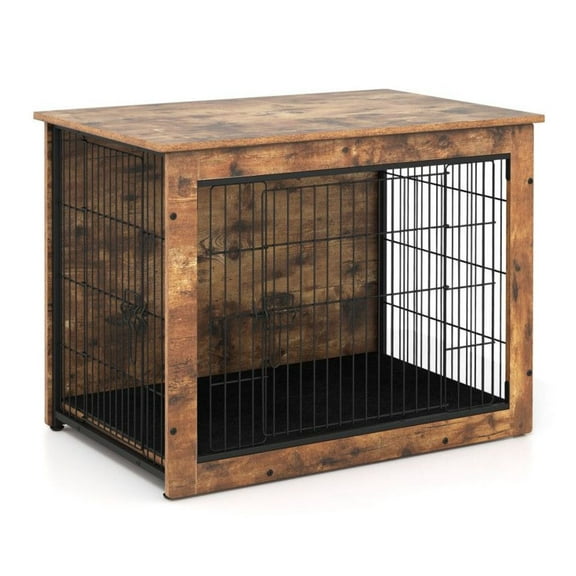 Yunken Dog Crate Furniture with Cushion & Double Doors for Small Medium Dogs, Stylish End Table with Removable Tray, Modern Wooden Pet Kennel Home Decor