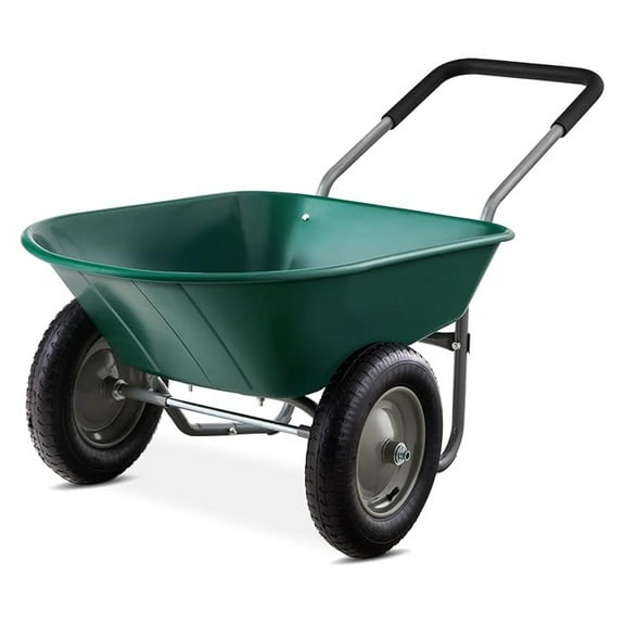 Yunken Dual-Wheel Garden Cart, Home Utility Yard Wheelbarrow with Built-in Stand for Lawn, Gardening, Construction - Green