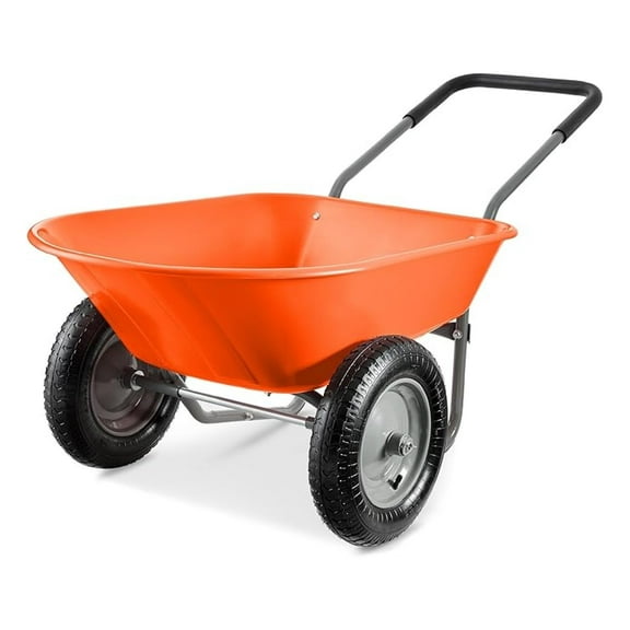 Yunken Dual-Wheel Garden Cart, Home Utility Yard Wheelbarrow with Built-in Stand for Lawn, Gardening, Construction - Orange